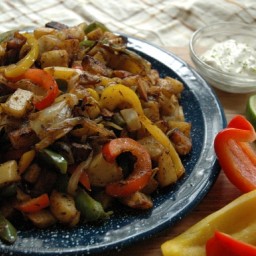 Grilled Peppers and Onions with Crispy Potatoes