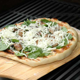 Grilled Pizza with Spinach, Mushrooms, and Garlic Olive Oil