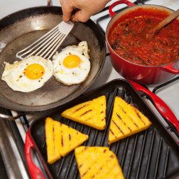 Grilled Polenta With Spicy Tomato Sauce and Fried Eggs