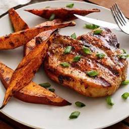 Grilled Pork Chops & Sweet Potato Wedges