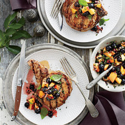 Grilled Pork Chops with Blueberry-Peach Salsa