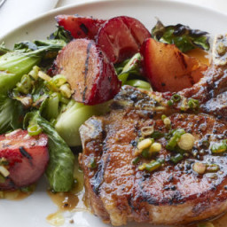 Grilled Pork Chops with Plum and Bok Choy