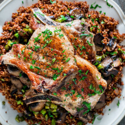 Grilled Pork Chops with Quinoa, Asparagus and Mushrooms