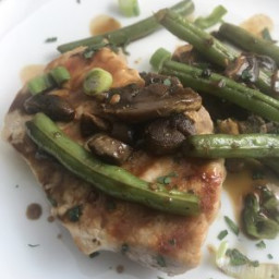 Grilled Pork Chops with Sauteed Green Beans and Mushrooms