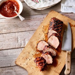 Grilled Pork Tenderloin with Sweet and Sour Rhubarb Chutney