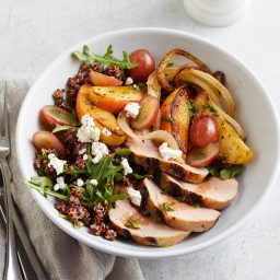 Grilled Pork with Apple and Grape Bowls
