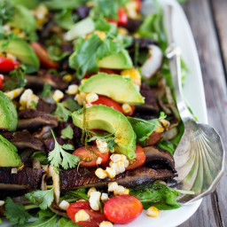 GRILLED PORTOBELLO SALAD WITH AVOCADO, LIME & GRILLED CORN