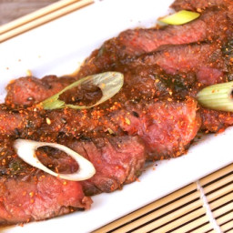 Grilled Rib Eye Steak Marinated in Asian Spices and Korean Pear
