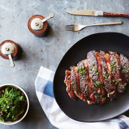 Grilled rib eye steak with chimichurri