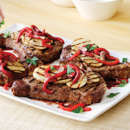 Grilled Rib Eye with Marinated Roasted Red Pepper Salad