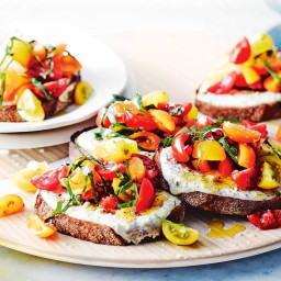 Grilled ricotta bruschetta with sweet and sour tomatoes