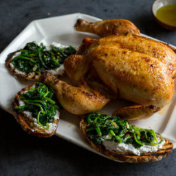 Grilled Roast Chicken With Spinach-Ricotta Crostini