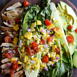 Grilled Romaine, Corn and Chicken Salad with Salsa Dressing