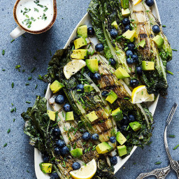 Grilled Romaine Salad with Blueberries, Avocado and Creamy Lemon Tarragon V