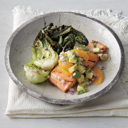 Grilled Salmon and Bok Choy with Orange-Avocado Salsa