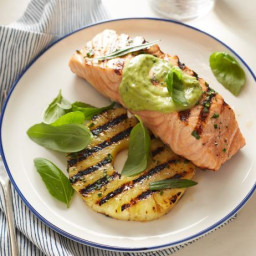 Grilled Salmon and Pineapple with Avocado Dressing