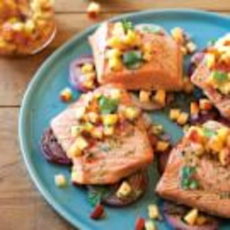 Grilled Salmon and Red Onions with Nectarine Salsa