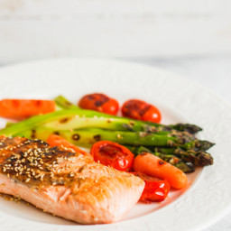 Grilled Salmon & Mixed Summer Vegetables with Vinaigrette