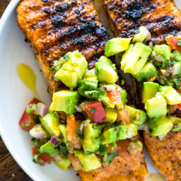 Grilled Salmon with Avocado Salsa (Healthy, Low-Carb, Paleo, Whole30)