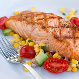 Grilled Salmon with Sweet Corn and Avocado Salad