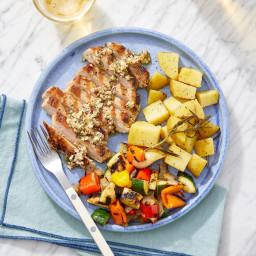 Grilled Salsa Verde Pork Chops with Rosemary-Garlic Potatoes