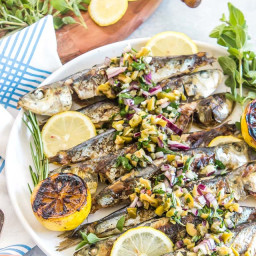 Grilled Sardines with Olive and Caper Salsa