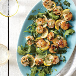 Grilled Scallop Scampi Kebabs with Arugula and Herb Salad