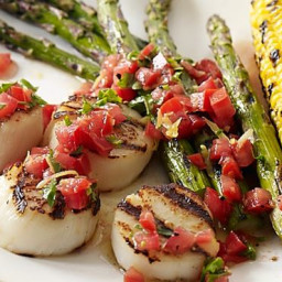 Grilled Scallops w/Corn & Asparagus