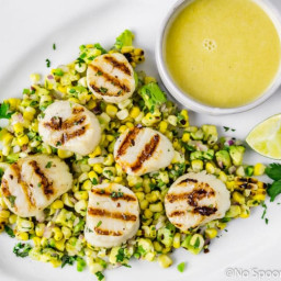 Grilled Scallops with Avocado & Corn Salsa {and Honey-Lime Vinaigrette}