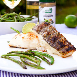 GRILLED SEA BASS marinated with white wine and herbs