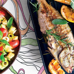 Grilled Sea Bream and Panzanella Salad With Green Olives 