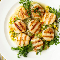 Grilled Sea Scallops With Corn and Pepper Salsa