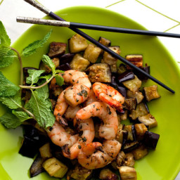 Grilled Shrimp and Eggplant With Asian Fish Sauce and Mint