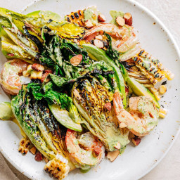 Grilled Shrimp and Lettuces with Charred Green Goddess Dressing