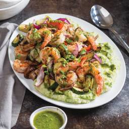 Grilled Shrimp and Summer Vegetables with Basil Grits