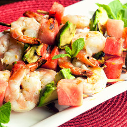 Grilled Shrimp Skewers with Watermelon and Avocado Recipe