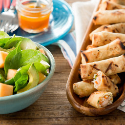 Grilled Shrimp Spring Rolls with a Sweet Melon, Avocado and Spinach Salad