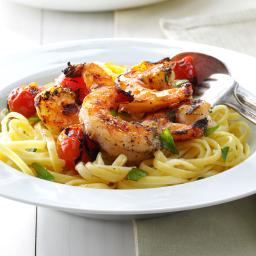 Grilled Shrimp & Tomatoes with Linguine