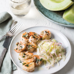 Grilled Shrimp with Honeydew and Fennel Slaw