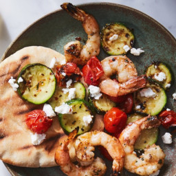 Grilled Shrimp, Zucchini, and Tomatoes with Feta