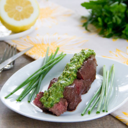 Grilled Sirloin with Lemon-Chive Pesto