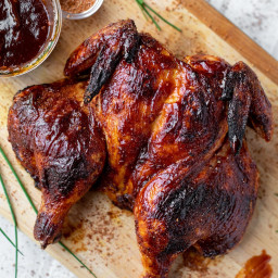 Grilled Spatchcock Chicken with Cola BBQ Sauce.