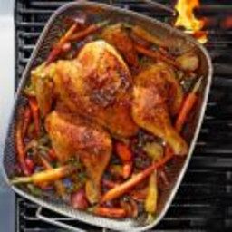 Grilled Spatchcock Chicken with Carrots and Potatoes