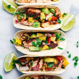 Grilled Spicy Blackened Salmon Tacos with Pineapple Avocado Salsa