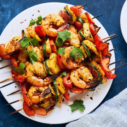 Grilled Spicy Shrimp and Veggie Skewers with Pineapple Turmeric Salsa {glut