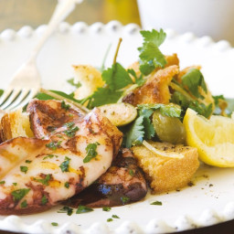 Grilled squid with parsley and caperberry salad