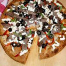 Grilled Steak Pizza with Roasted Red Peppers and Feta Cheese