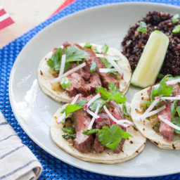 Grilled Steak Tacoswith Roasted Salsa Verde and Black Quinoa "Pilaf&qu