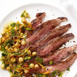 Grilled Steak With Chickpea Salad and Cilantro Pesto