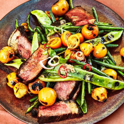 Grilled Strip Steak with Blistered Tomatoes and Green Beans